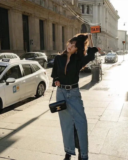 what to wear with jean skirt
