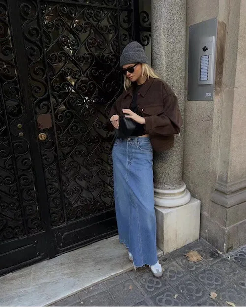 what to wear with jean skirt