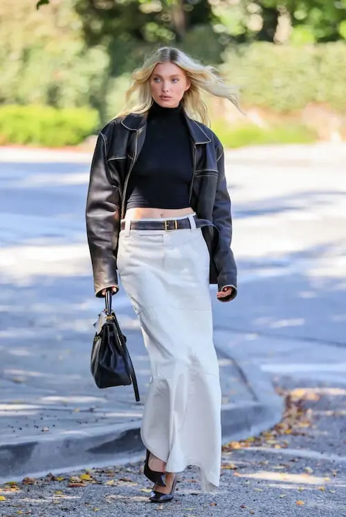 what to wear with jean skirt