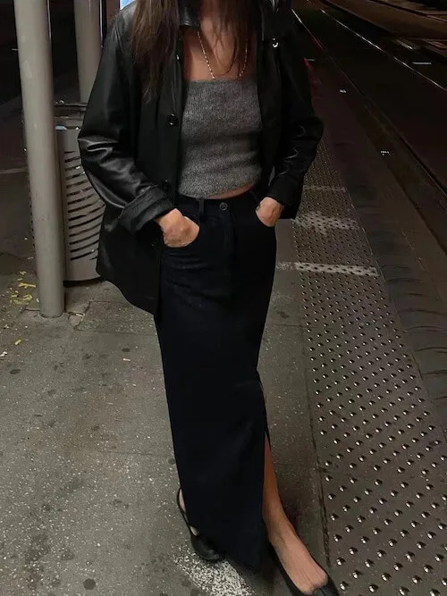 what to wear with jean skirt