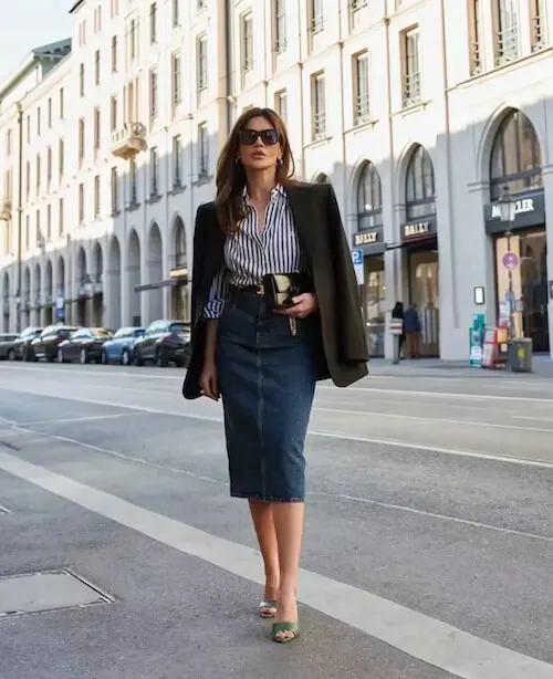 what to wear with jean skirt
