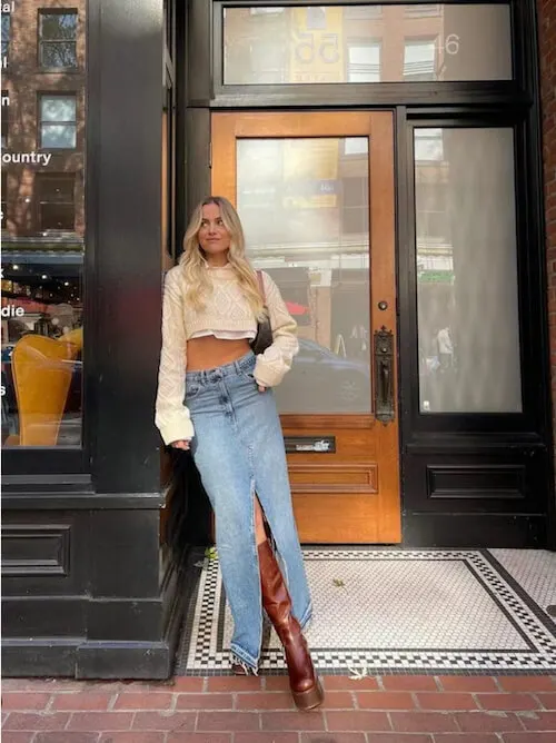 what to wear with jean skirt