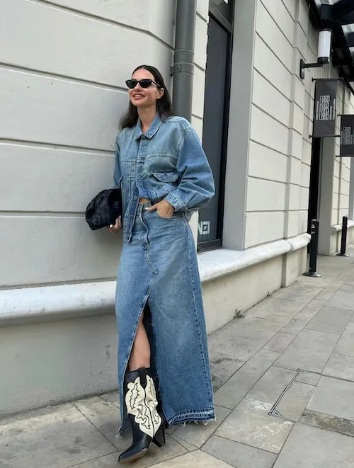 what to wear with jean skirt