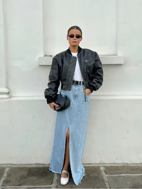 what to wear with jean skirt