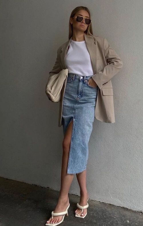 what to wear with jean skirt