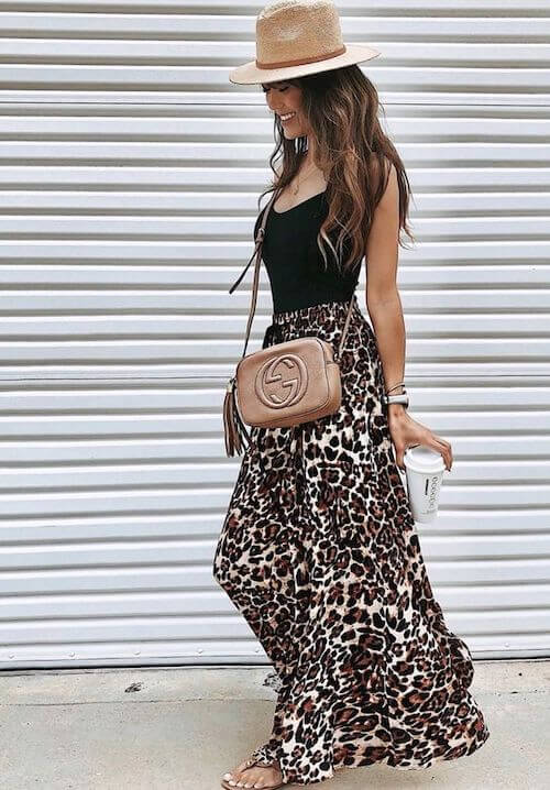 what to wear with maxi high waisted skirt