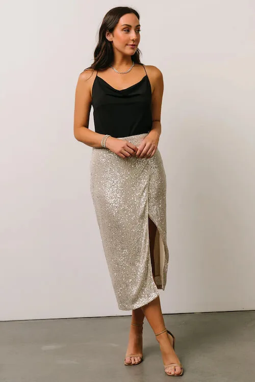 what to wear with sequin skirt