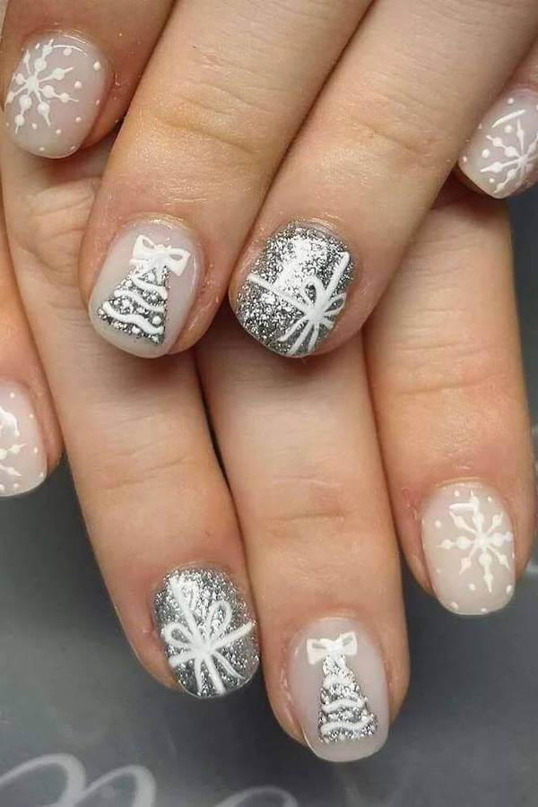 Silver Glitter Christmas Nails