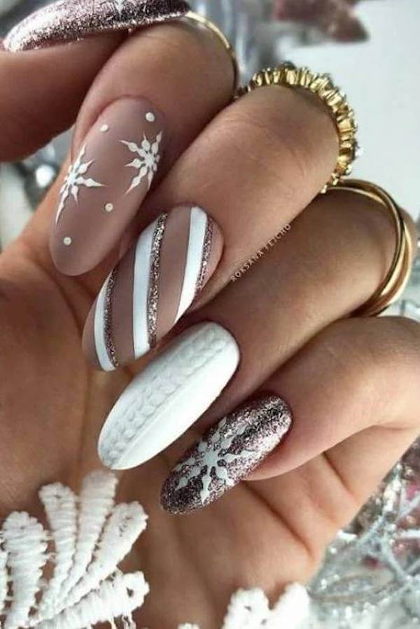 Rose Gold and White Sweater Nails