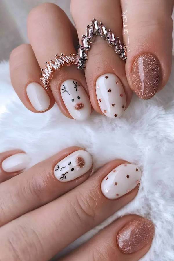Cute Reindeer and Polka Dot Nails