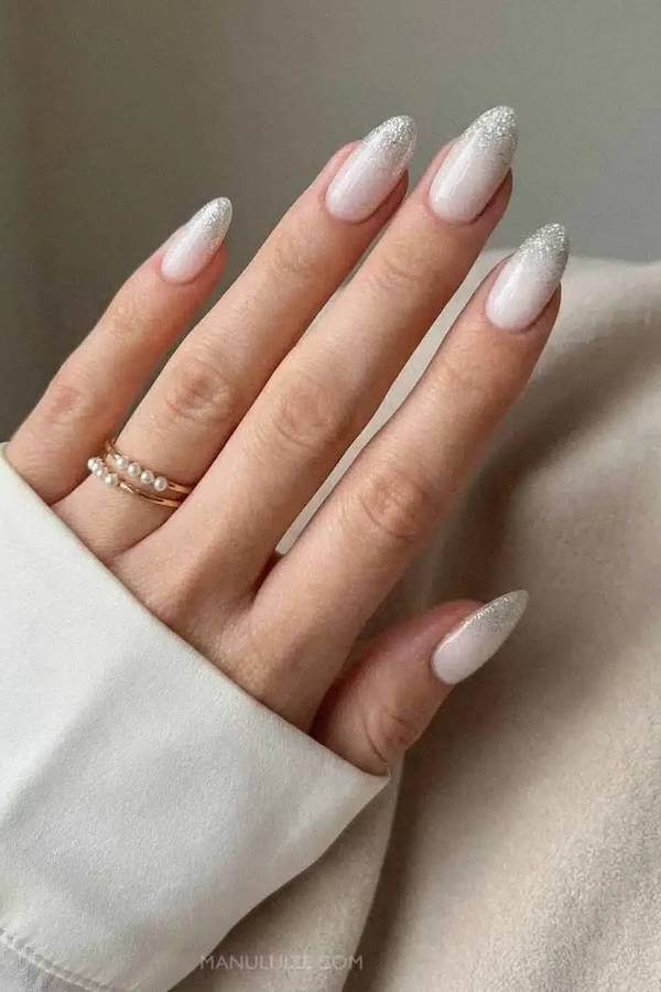 Icy Silver Gradient Christmas Nails