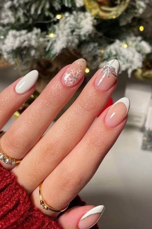 Elegant French Tip Christmas Nails