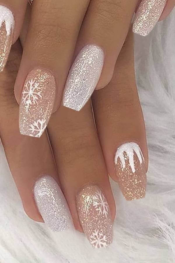 Glittery Snowflake Ombre Nails