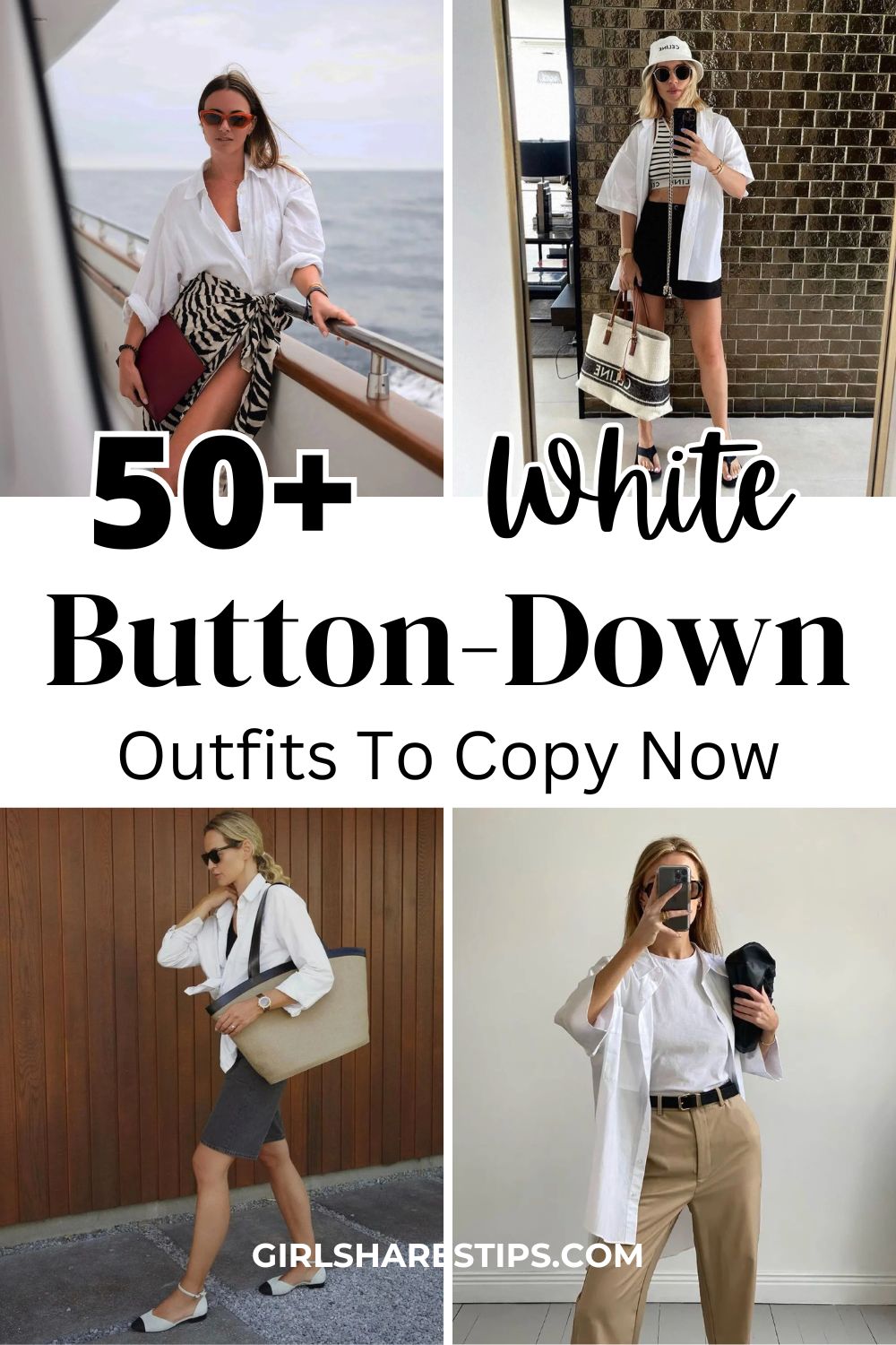 white button down shirt outfit ideas collage