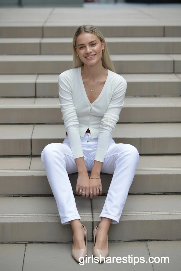 Slim White Cardigan with Straight-Leg Jeans for Minimalist Steps