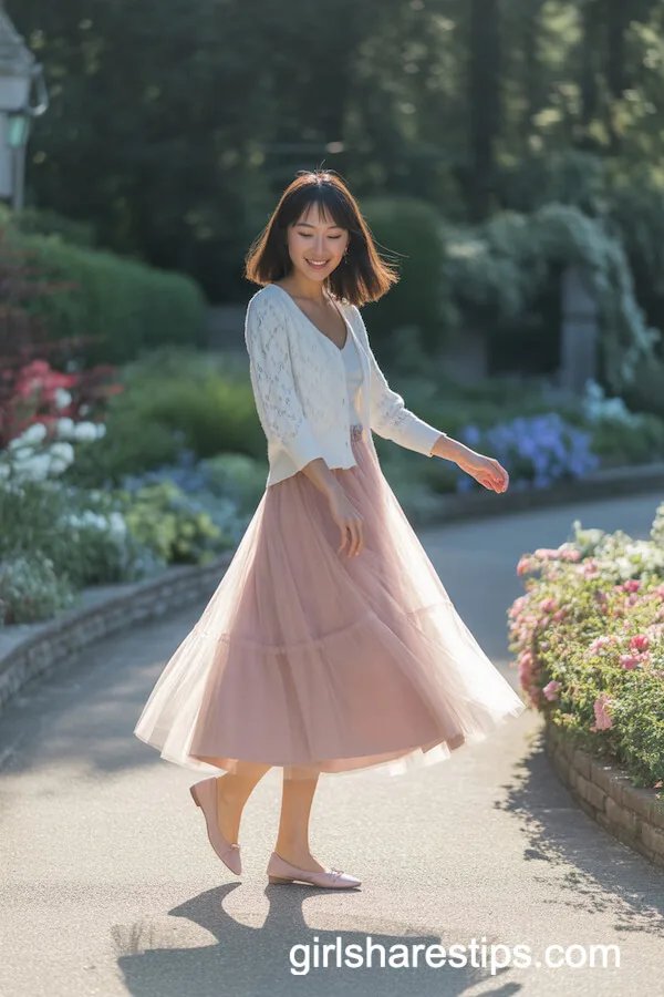 Delicate White Cardigan with Tulle Skirt for Feminine Garden Outfits