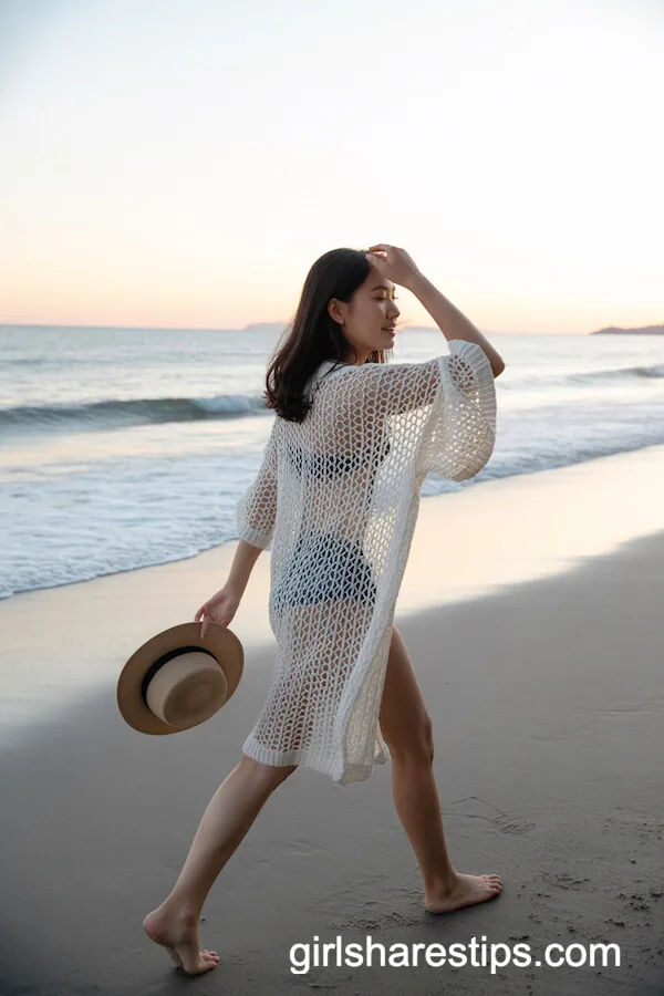 Airy White Cardigan Over Swimsuit for Carefree Beach Walks
