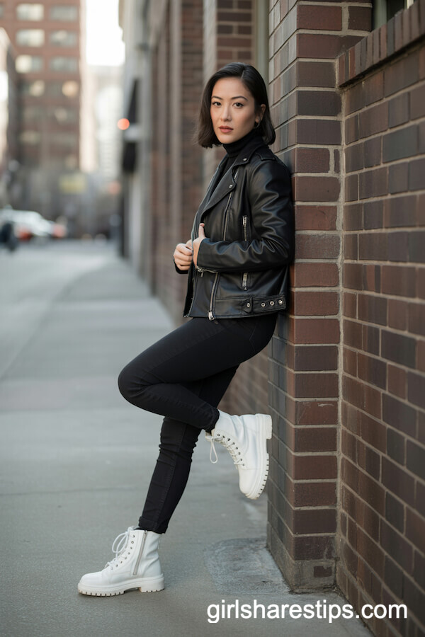 Urban Edge: All-Black Outfit with White Combat Boots