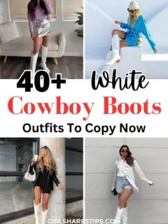 white cowboy boots outfit ideas collage