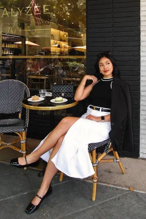 white denim skirt outfit