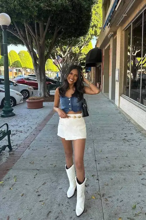 white denim skirt outfit