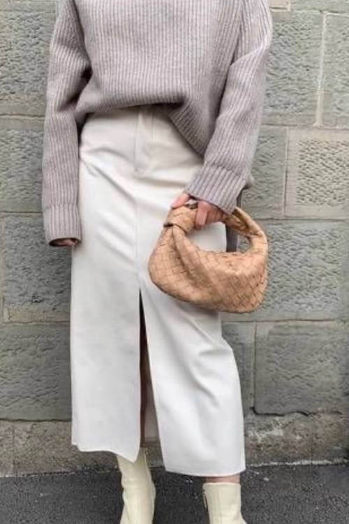 white denim skirt outfit
