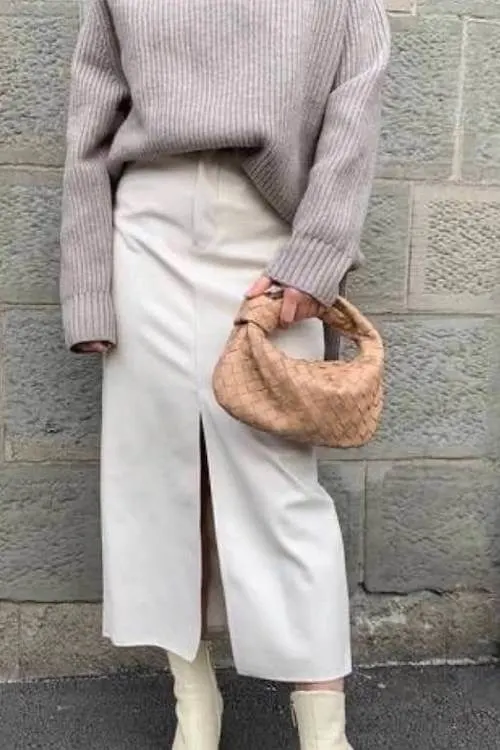white denim skirt outfit