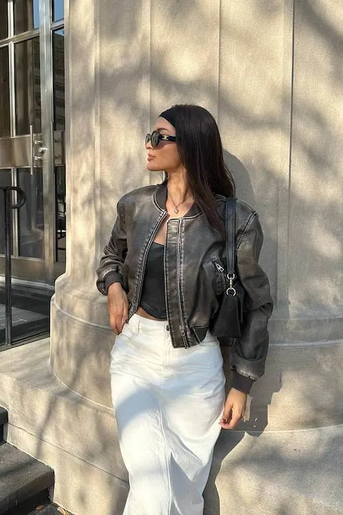 white denim skirt outfit