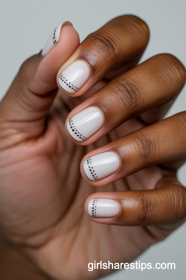 White Nails With Minimalist Black Dots