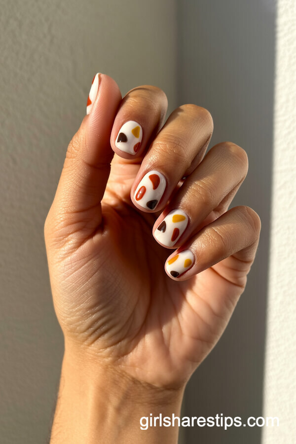 Matte White Nails With Geometric Shapes