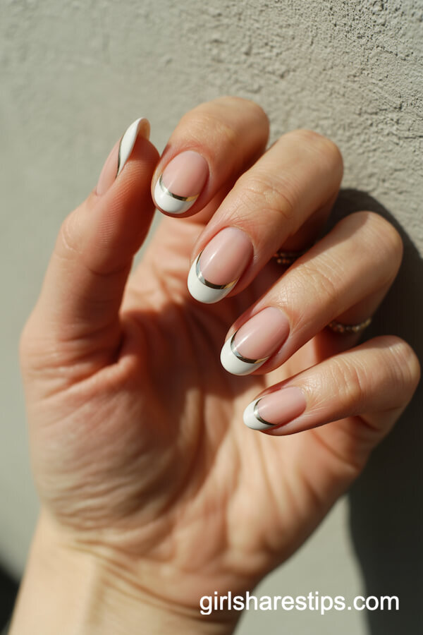 White French Tips With Thin Gold Lines