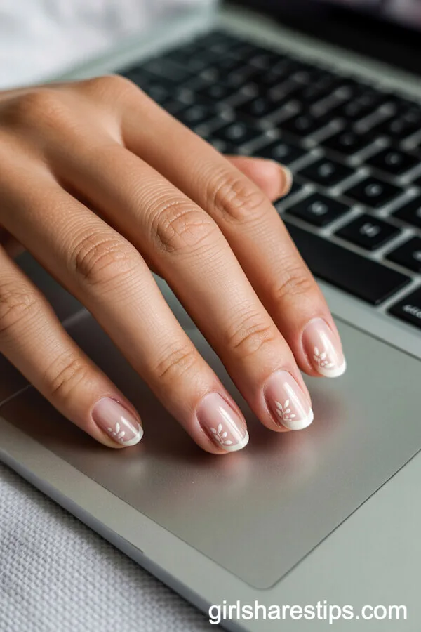Sheer White Short Nails with Subtle White Florals