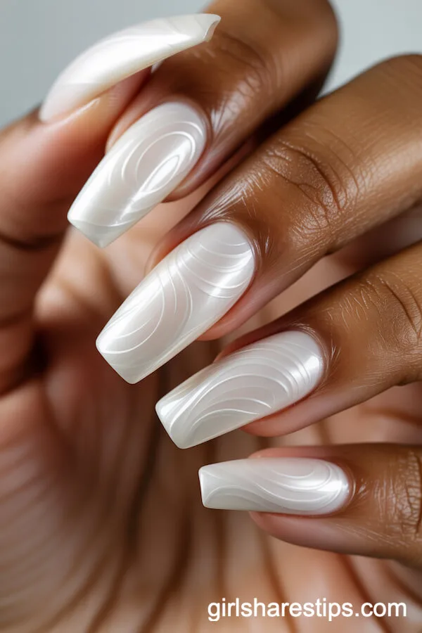 Textured Coffin Nails in White with Raised Swirl Designs