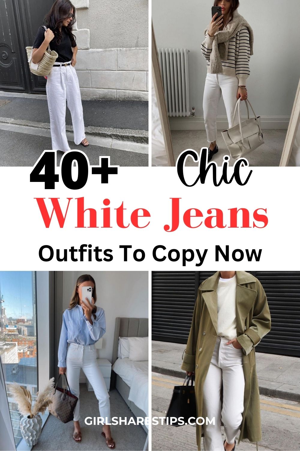 white jeans outfit ideas collage