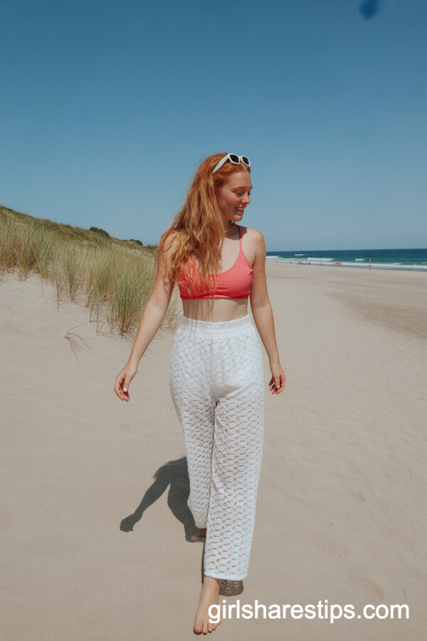 Beach Style White Lace Pants Over Swimwear