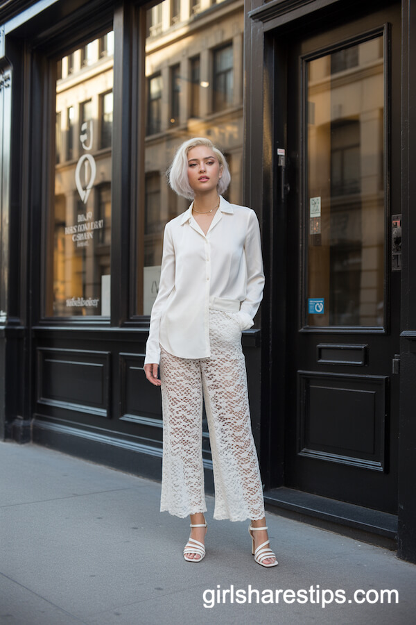Minimalist All-White Look with Lace Pants