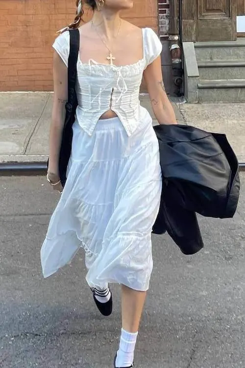 white long skirt outfit