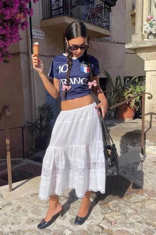 white long skirt outfit