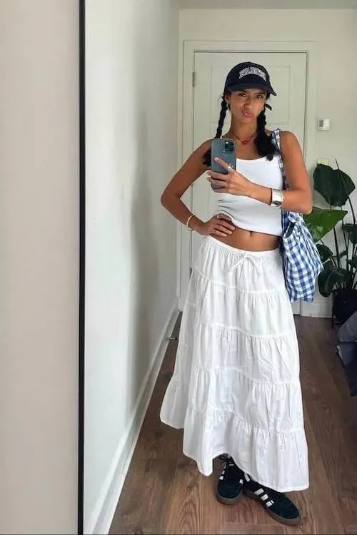 white long skirt outfit