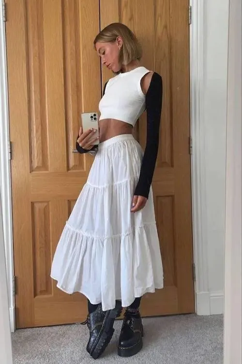 white long skirt outfit