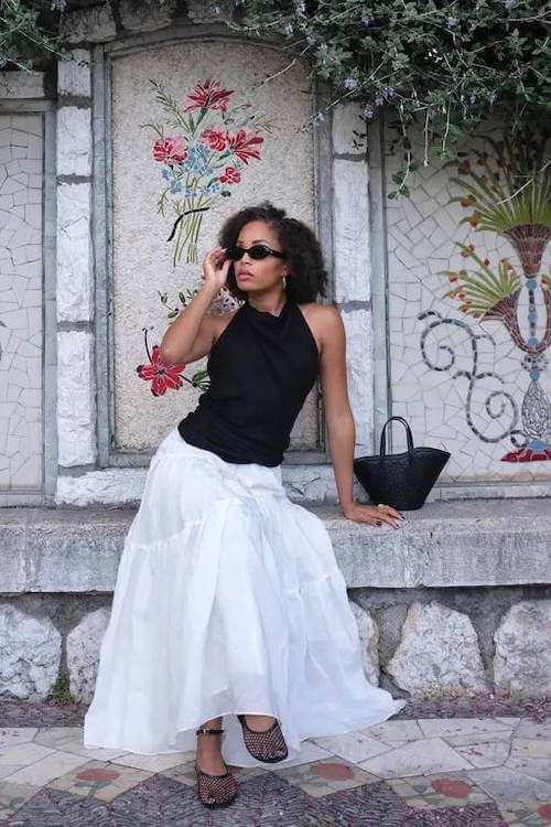 white long skirt outfit