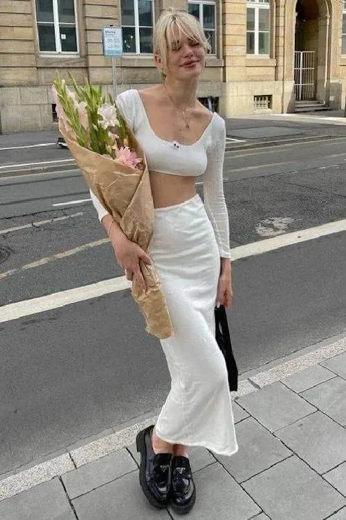white long skirt outfit