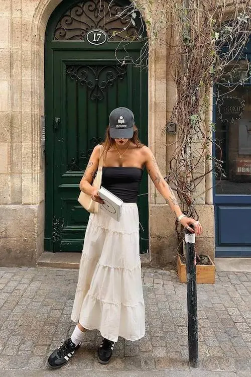 white long skirt outfit