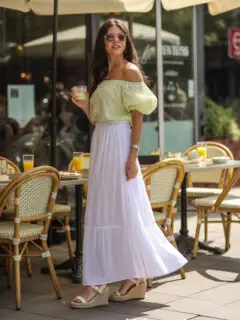 white maxi skirt outfit ideas