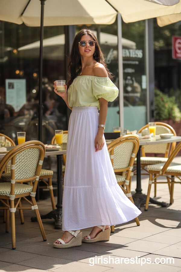white maxi skirt outfit ideas
