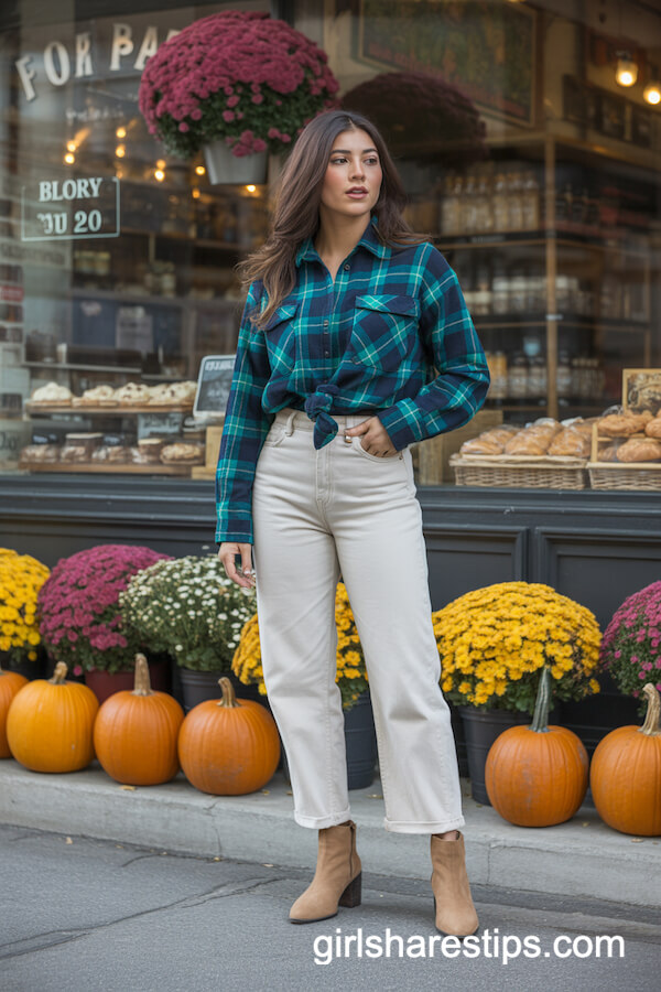 Flannel Shirt with White Jeans