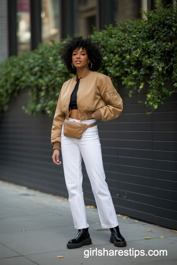 Cropped Bomber Jacket and Utility Belt Bag