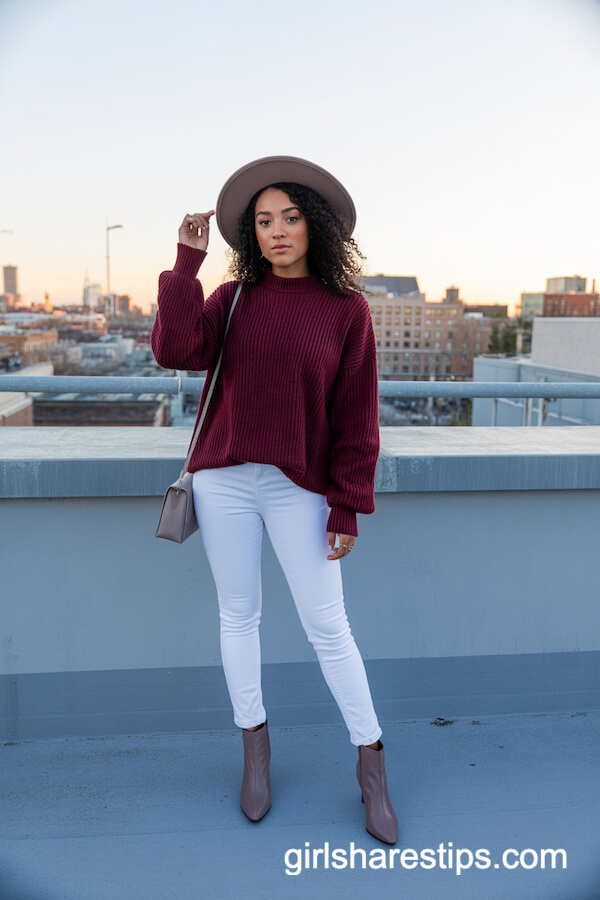 Burgundy Sweater Wide-Brim Hat