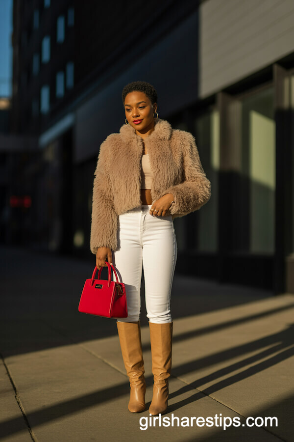 Faux-Fur Jacket Knee-High Boots