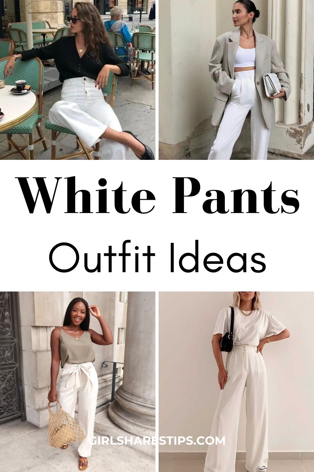 white pants outfit ideas women collage